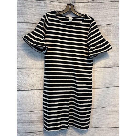 J.Crew Ruffled Bell Sleeved Striped T-shirt Dress Size S - Picture 1 of 4